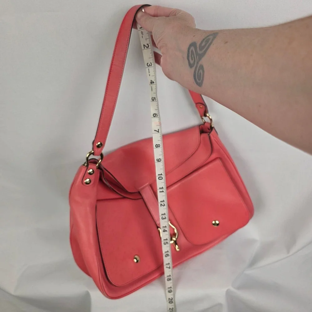 Kate Spade Coral Pink Leather Shoulder Bag Flap Front Pockets Gold‎ Hardware